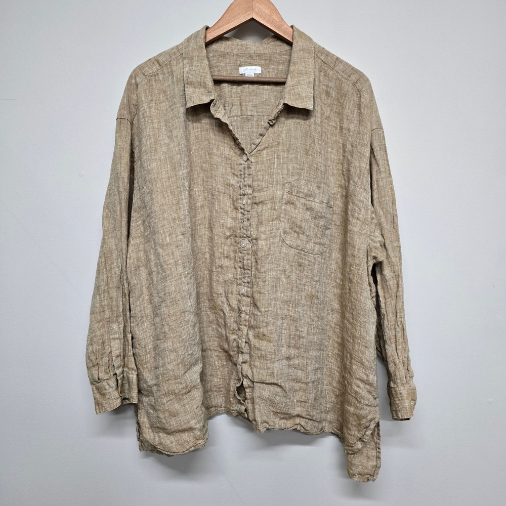 J. Jill Love Linen Shirt Womens 3X Tan Button Down Coastal Grandma Minimalist